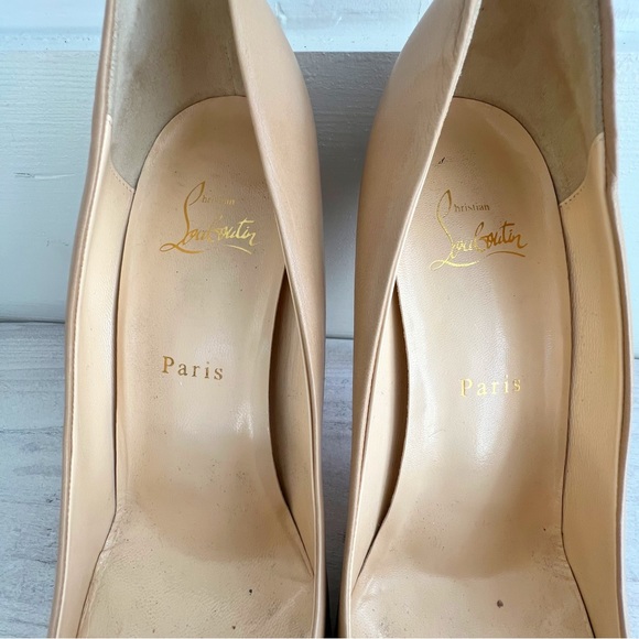 Christian Louboutin Nude with Red Peep Toe Pumps size 9.5 - Picture 4 of 12